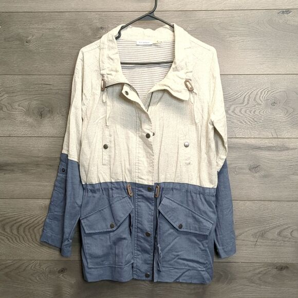 Blu Pepper Two-Tone Cream and Blue Linen Jacket Womens Size Medium - Picture 1 of 10